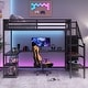 preview thumbnail 14 of 18, Black Metal Loft Bed Frame with Staircase Built-in Wardrobe, Light Strip, Underbed L Shaped Desk, Shelves and Charging Station