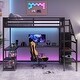 preview thumbnail 11 of 16, Metal Full Size Loft Bed with Wardrobe, LED Light & L Shaped Desk, USB for Kids Teens Adults, Black