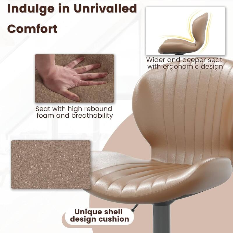 BOSSIN Set of 2 Modern Adjustable Bar Stools, Faux Leather Upholstered Swivel Counter Stools - 16.5"D x 19.6"W x 46.9"H