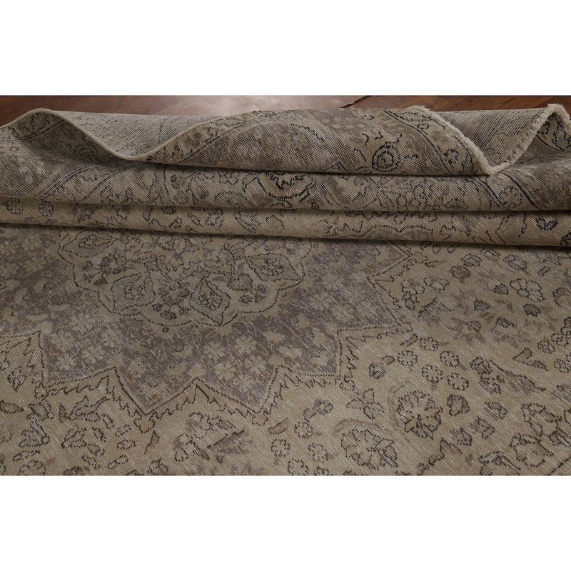 Distressed Tabriz Persian Vintage Rug Hand-Knotted Wool Carpet - 8'4" x 10'10"