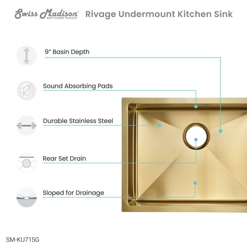 Rivage 23 x 18 Stainless Steel, Single Basin, Undermount Kitchen Sink
