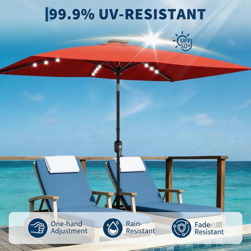 10 x 6.5 ft Solar Rectangular Patio Umbrella, with LED Lights