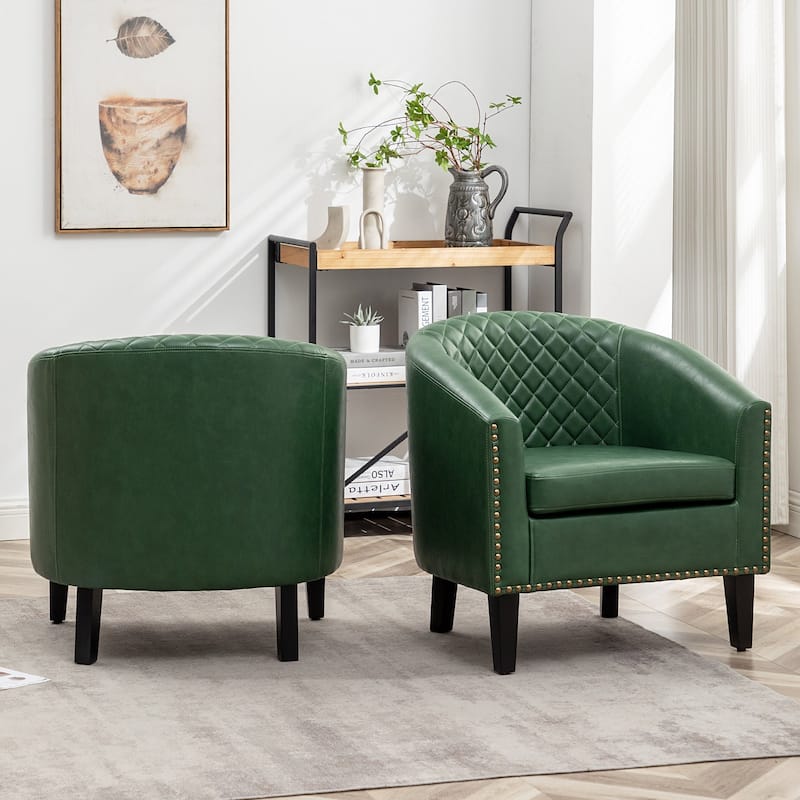KINWELL 29" PU Faux Leather Club Armchair with Nailheads, Set of 2