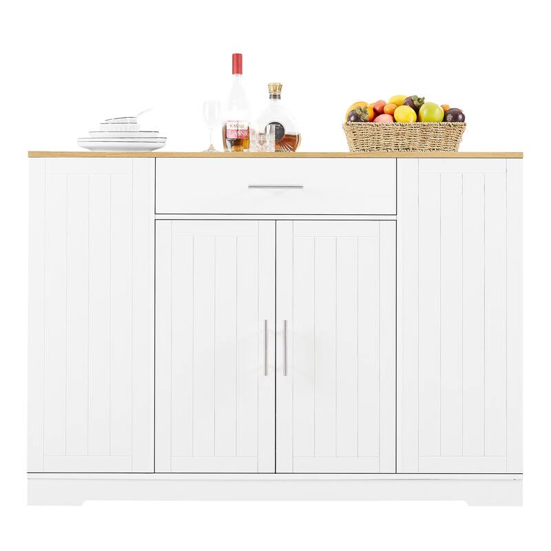 Anmytek 53 Inch Modern Farmhouse Kitchen Storage Island with Drawers Trash Can Storage White