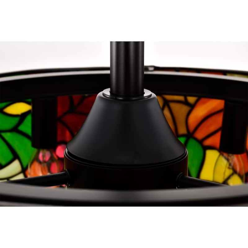 Ralfa 6-light Tiffany Glass Fandelier Lighted Ceiling Fan Floral and Berries Design Remote Control - Multi-Color