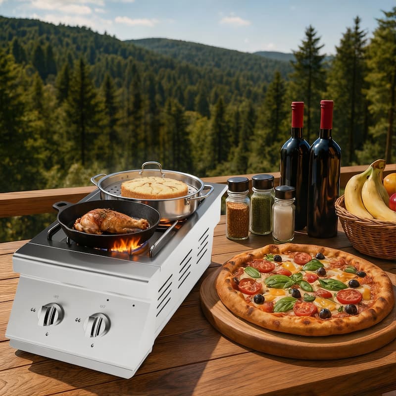 Double Grilling Side Burners,2 x 15,000BTU Liquid Propane SideBurner,Convertible to Natural Gas 304 StainlessSteel Built