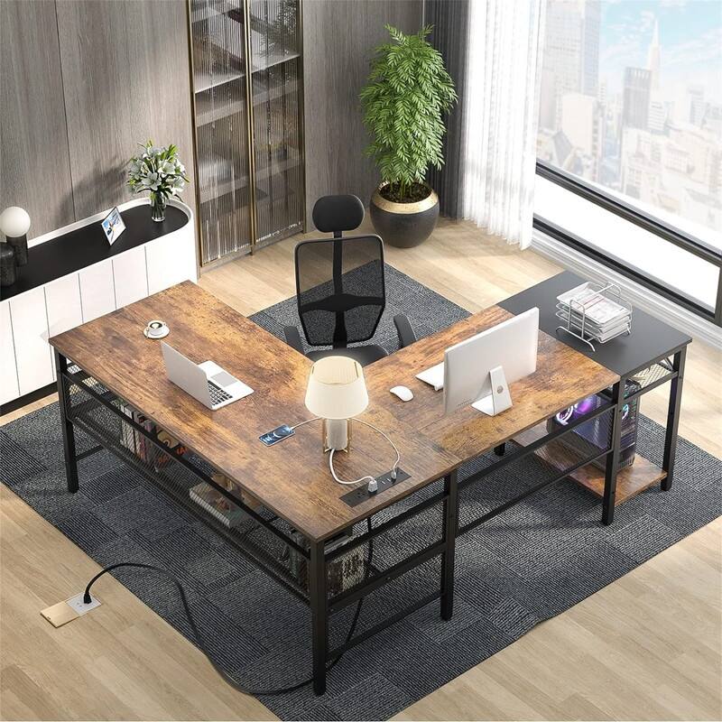 L Shaped Desk with USB Charging Port and Power Outlet