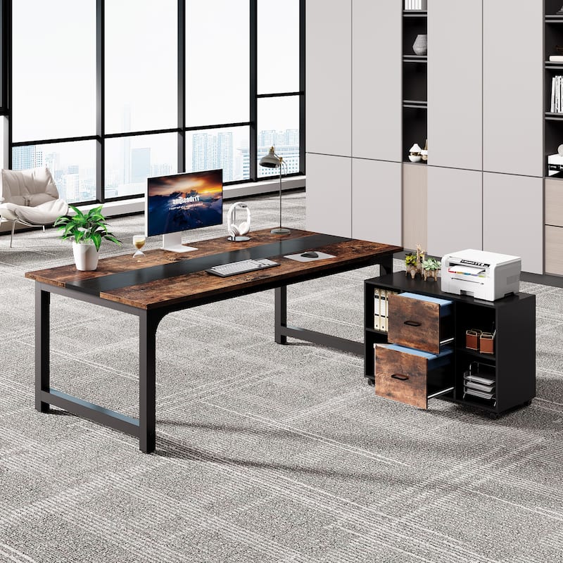 63" Executive Desk with 40" Lateral File Drawer Cabinet Set for Home Office