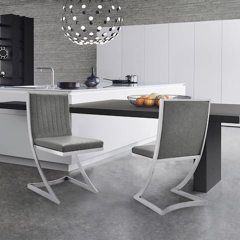 Marc Modern Faux Leather and Stainless Steel Dining Chairs - Set of 2