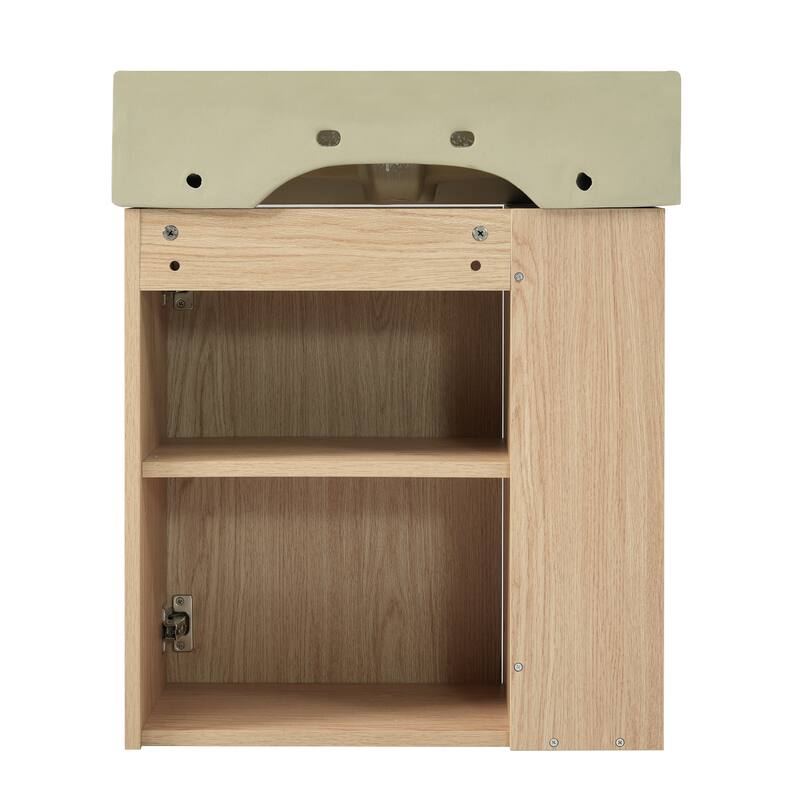 Floating Bathroom Vanity with Sink, Wall Mounted Bathroom Vanity, Storage Cabinet with Open Shelf & Wave-Patterned Door