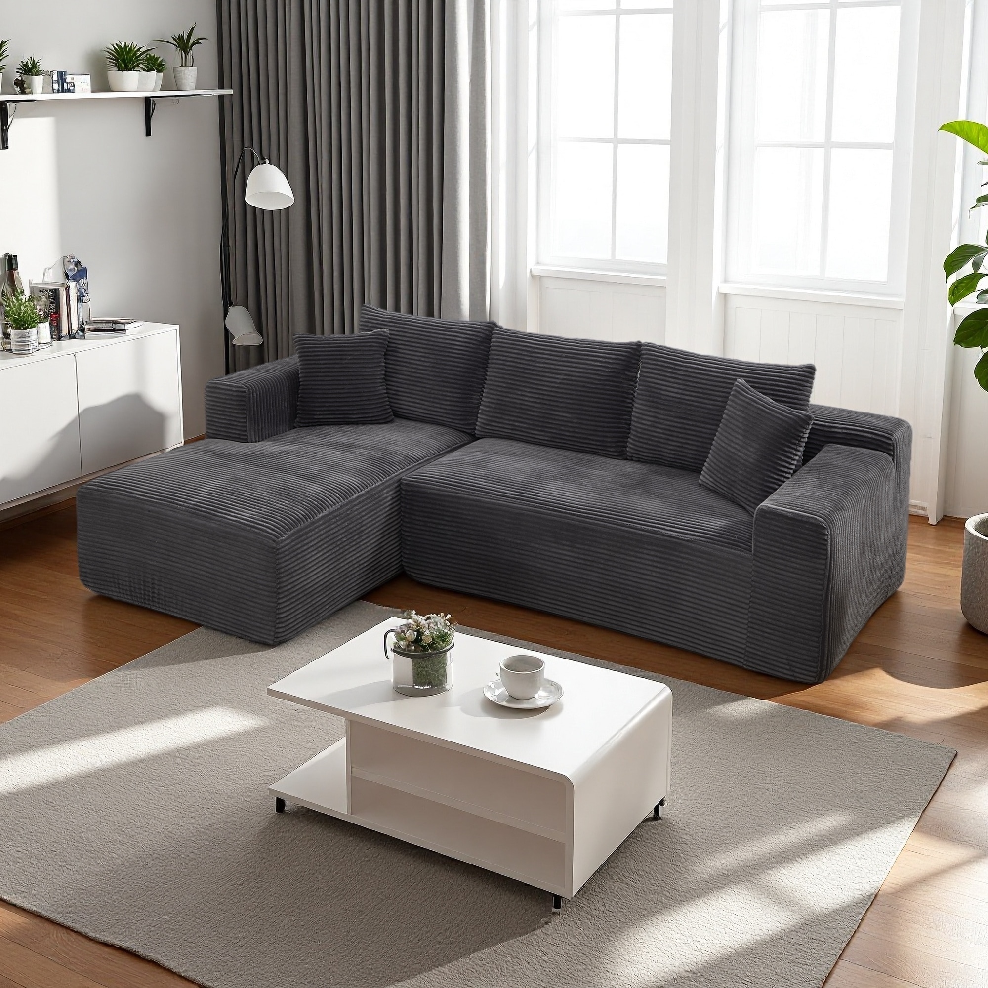 108.7" Corduroy L-Shaped Sectional Sofa with Right Chaise & Memory Foam (2-Seater)