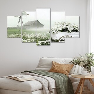 Designart - White Flower Cart At The Barn III - Barn Canvas Wall Art ...