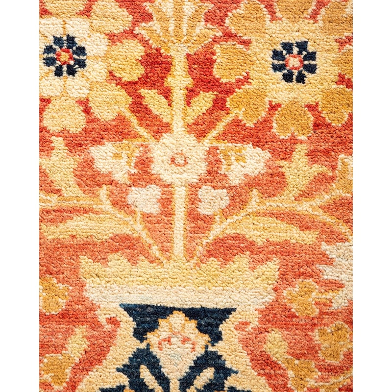 Overton Hand Knotted Wool Vintage Inspired Traditional Mogul Orange Area Rug - 9' 2" x 12' 0"
