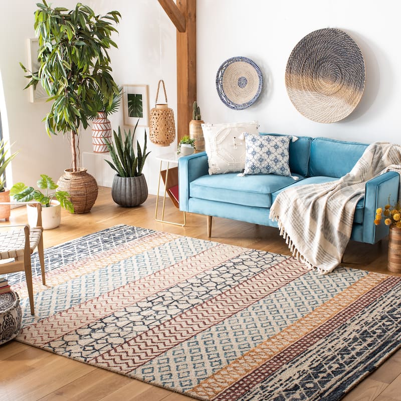 SAFAVIEH Handmade Capri Bethanie Contemporary Wool Rug - 11' x 15' - Ivory/Charcoal