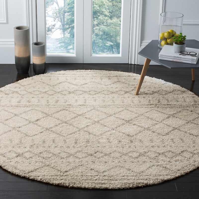 SAFAVIEH Arizona Shag Lotta Moroccan 1.2-inch Thick Rug - 11'x11'Round - Ivory/Beige