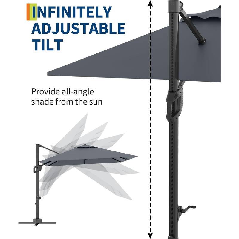 10' x 10' Heavy Duty Patio Umbrella, Square Offset Aluminum Sun Shade Outdoor Umbrella with 360-Degree Rotation