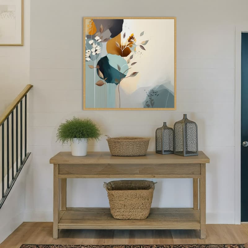 Abstraction Aqua Blooms IV by Bella Eve Framed Canvas Wall Art Print - Sylvie Bright Gold