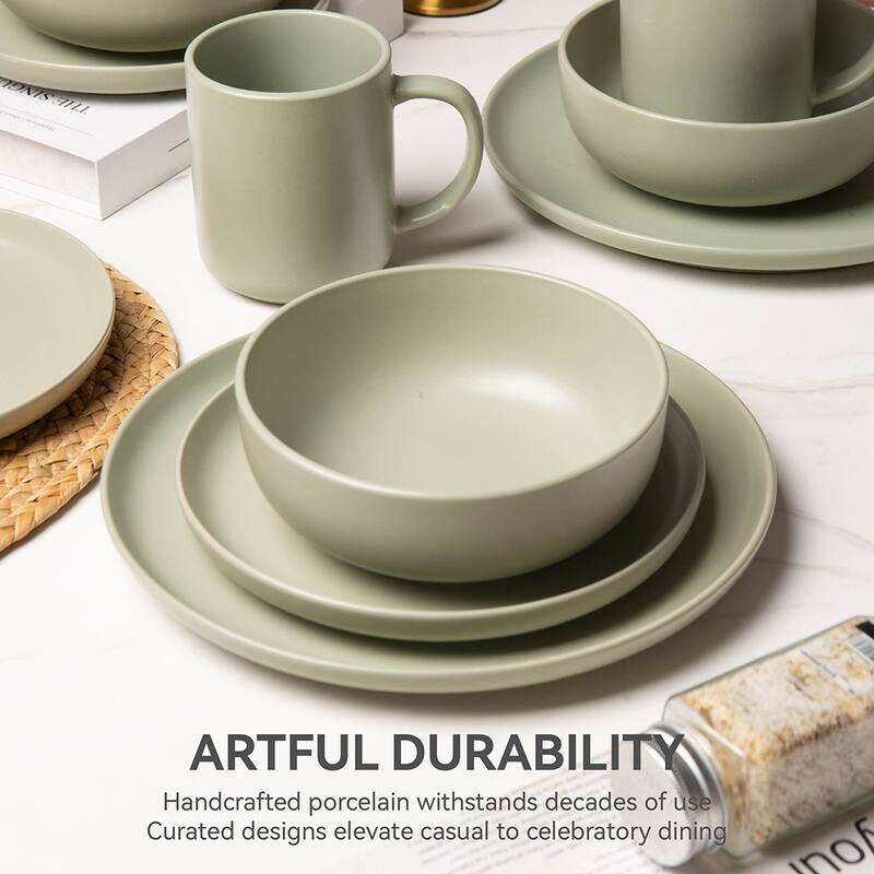 12PC Stoneware Dinnerware Set, Microwave Dishwasher Safe Stackable