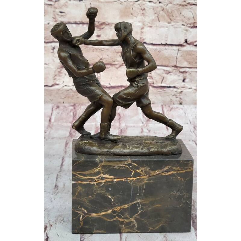 Boxers Boxing Sparring Bronze Metal Sculpture Figures Original Art On Marble Base