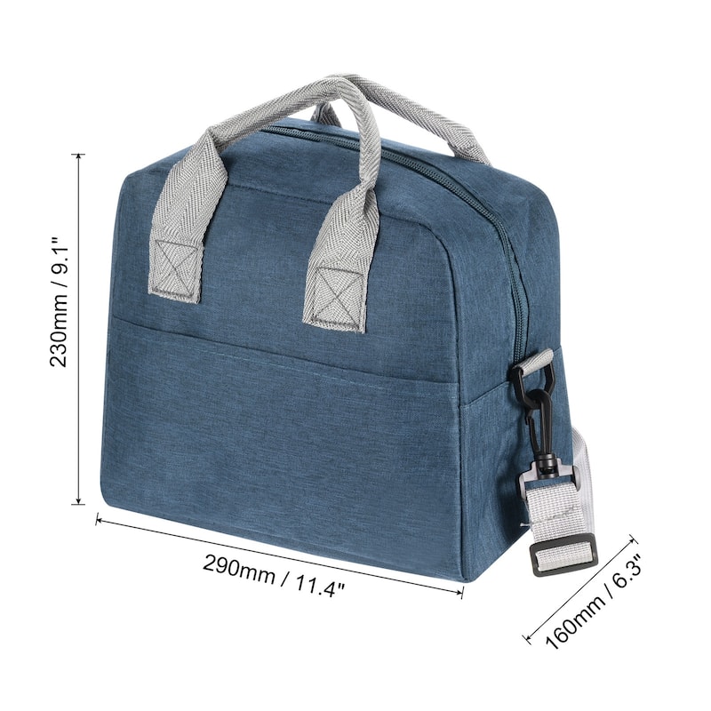 Lunch Bag Tote Bag with Strap for Work Picnic 11.4"x6.3"x9.1", Black - Navy Blue