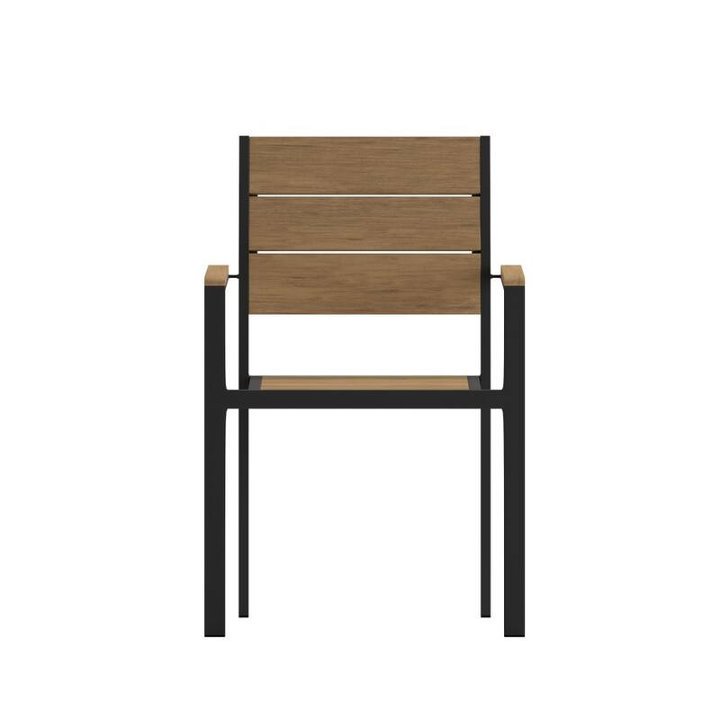 Commercial Grade Outdoor Faux Teak Patio Dining Chair with Arms