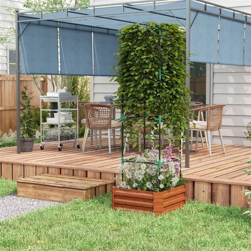 Galvanized Steel Raised Planter with Adjustable Trellis Ideal for Tomatoes or Climbing Plants - 24" W x 24" D x 73.5" H