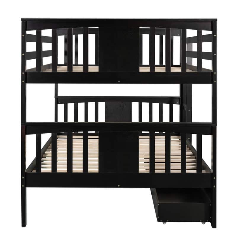 Full over Full Wood Bunk Bed with Drawers and Ladder