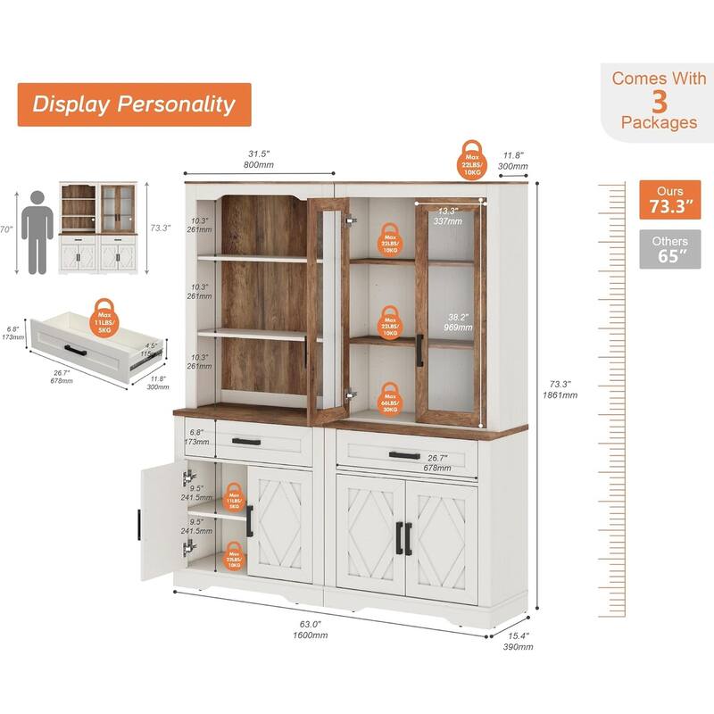 5 Tier Bookcase with Barn Door,73.3" Tall Open Storage Bookshelf