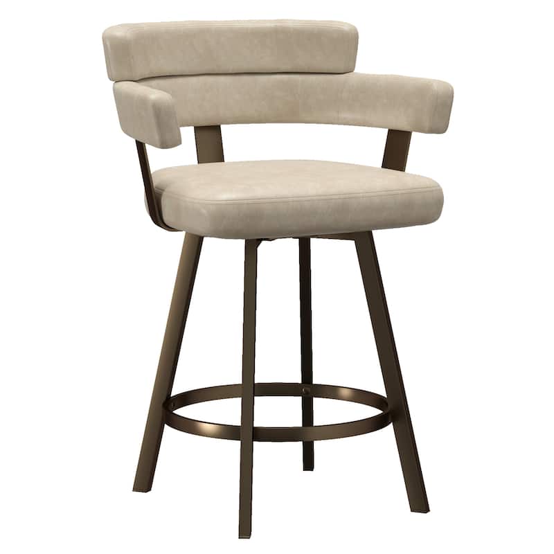 Contemporary Faux Leather & Metal 26" Counter Stool with Swivel, Set of 2 - Ivory