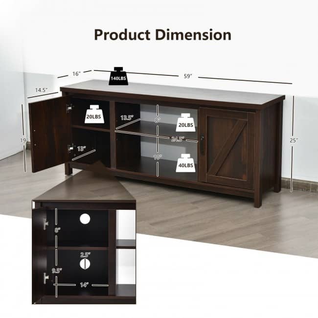 59 Inches TV Stand Media Console Center with Storage Cabinet - 59" x 16" x 25" (L x W x H)