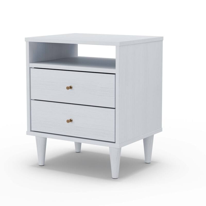 Farmhouse Rustic Mid Century 2 Drawer Nightstand