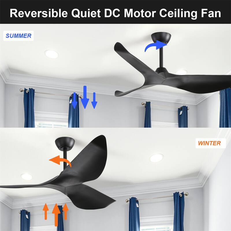 38" and 52" Modern Ceiling Fan without Lights, Remote Control and Reversible Motor for Bedroom