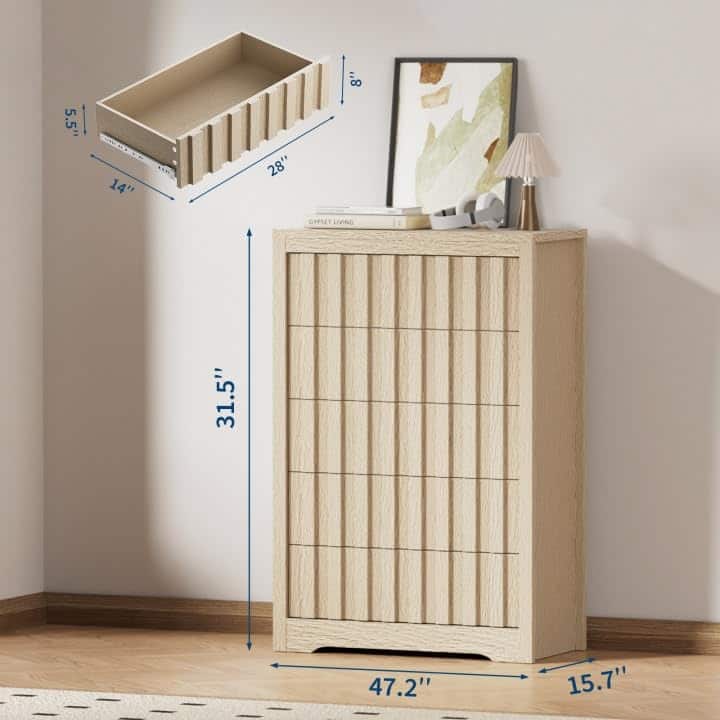 5/6/8 Drawer Fluted Dresser for Bedroom, Modern Chest of Drawers with Handlels