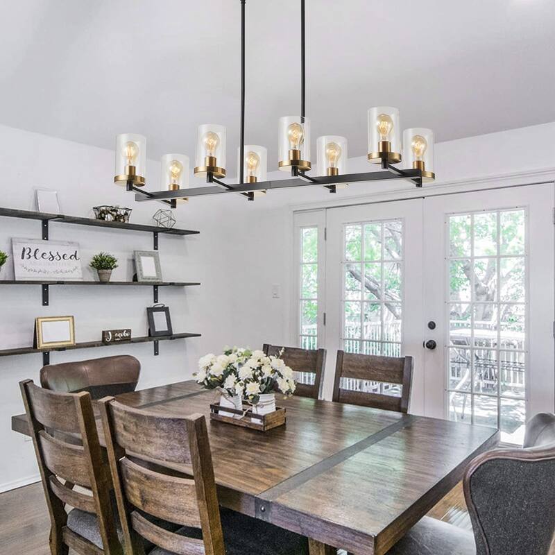Rustic Farmhouse Matte Black 8-Light Kitchen Island Chandelier