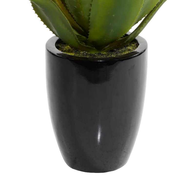 Faux Foliage Agave Artificial Plant with Realistic Leaves and Black Fiberglass Pot - Green - Roche River Decor