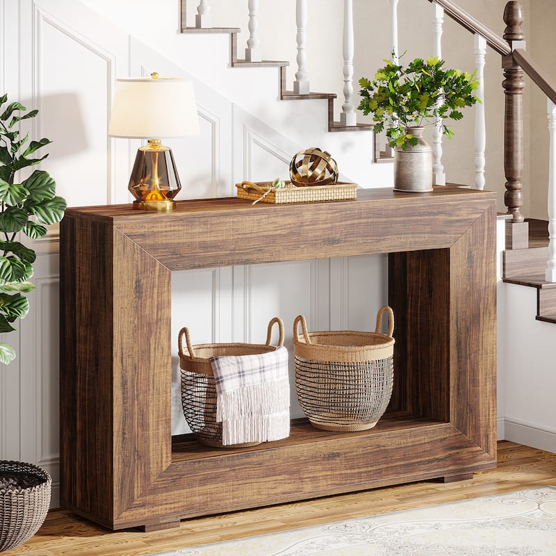 47 Inches Narrow Wood Console Table with Storage - 47.24" W x 29.1" H x 11.81" D - Rustic Brown