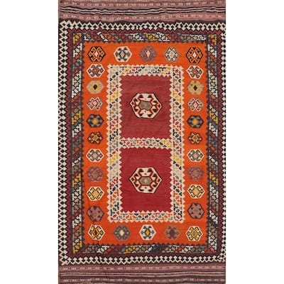 Kilim Qashqai Persian Vintage Rug Oriental Flatweave Wool Carpet - 5'2"x 9'6"