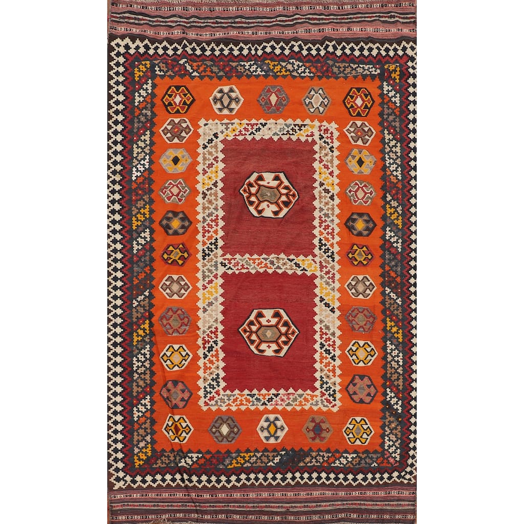 Kilim Qashqai Persian Vintage Rug Oriental Flatweave Wool Carpet - 5'2"x 9'6"