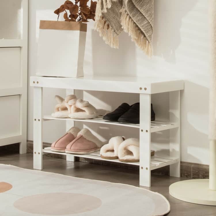 3 Tier Bamboo Bench Storage Shoe Shelf - 27.5" x 11" x 17.5" (L x W x H)