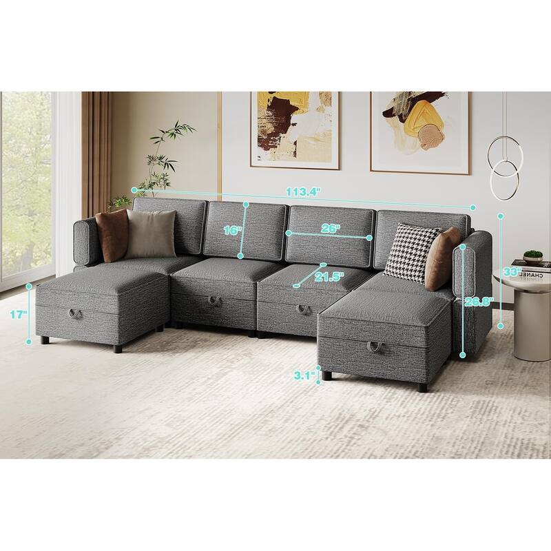 Aiden Modern Sectional Sofa with Storage Seats Upholstered Chenille Fabric