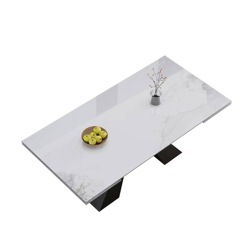 Extendable Rectangular Sintered Stone Double Pedestal Dining Table