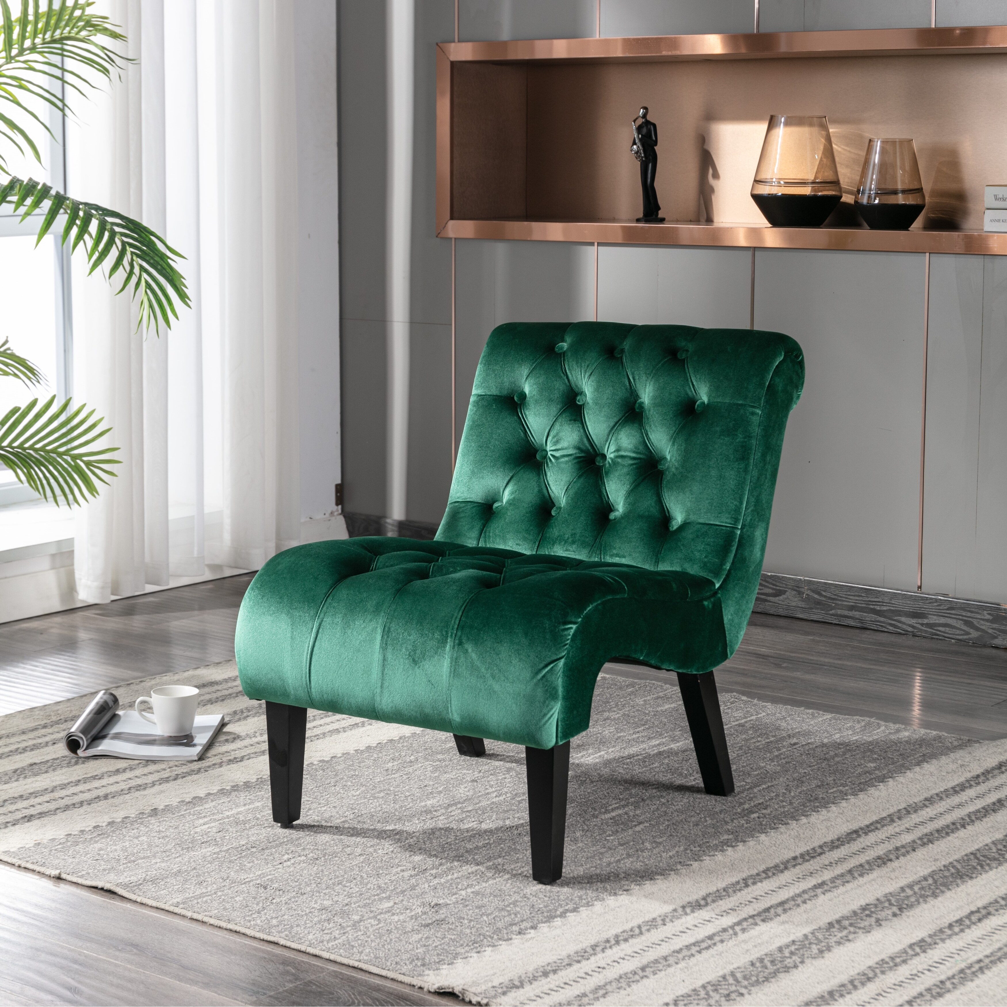 Green velvet best sale slipper chair