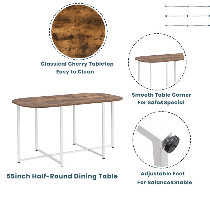 Modern 7-Piece Dining Table Set with Faux Marble Compact, 55 Inch Kitchen Table Set for 6