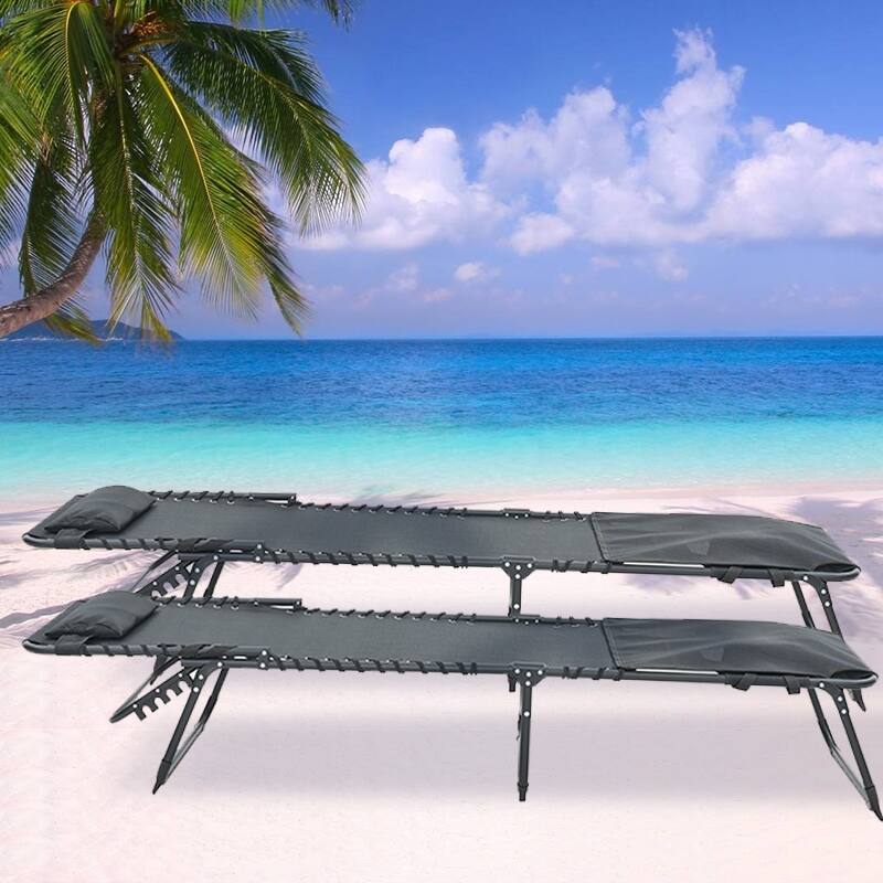 Chaise Lounge Chair Set of 2, 5-Position Adjustable Sunbathing, Foldable Tanning Chair with Face & Arm Holes - 2-Piece
