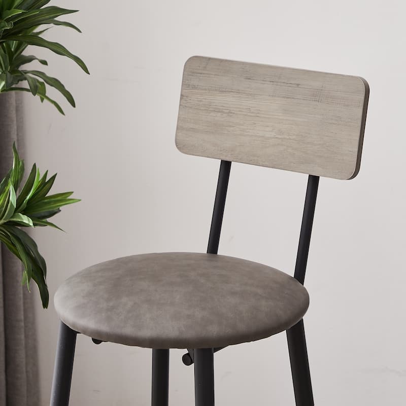 Industrial-Style 3-Piece Bar Table Set with Upholstered Stools, Rustic Woodgrain Tabletop, and Space-Saving Design