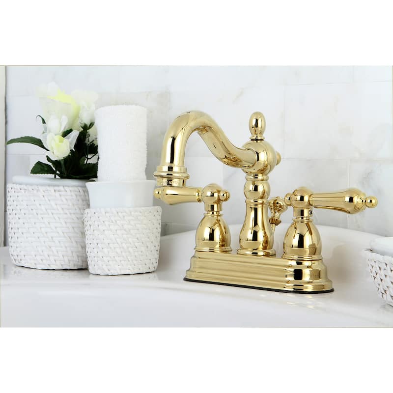 Kingston Brass Heritage Two-Handle 3-Hole Deck Mount 4 in. Centerset Bathroom Faucet - Polished Brass