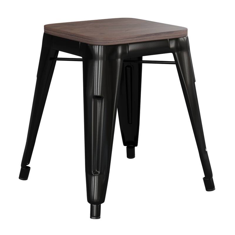 Set of 4 18" Table Height Indoor Stackable Metal Stool with Wood Seat