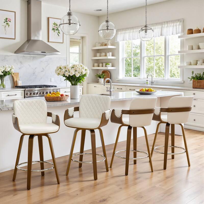 26-Inch Upholstered Swivel Counter Height Bar Stool with Armrests - 36.6"H x19.5"W x 21.3"D