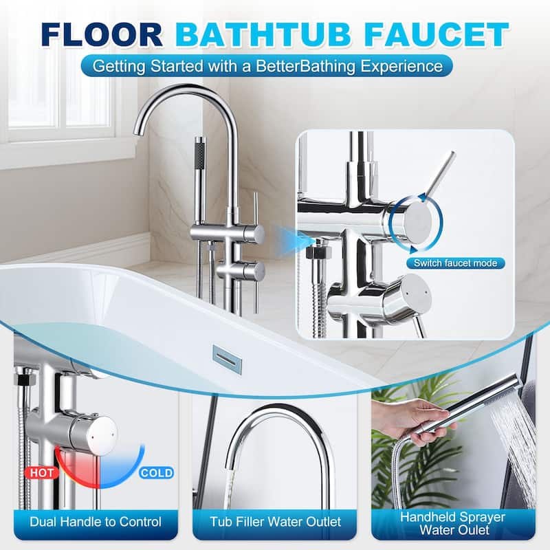 WOWOW Double Handle Freestanding Tub Faucet with Handheld Shower