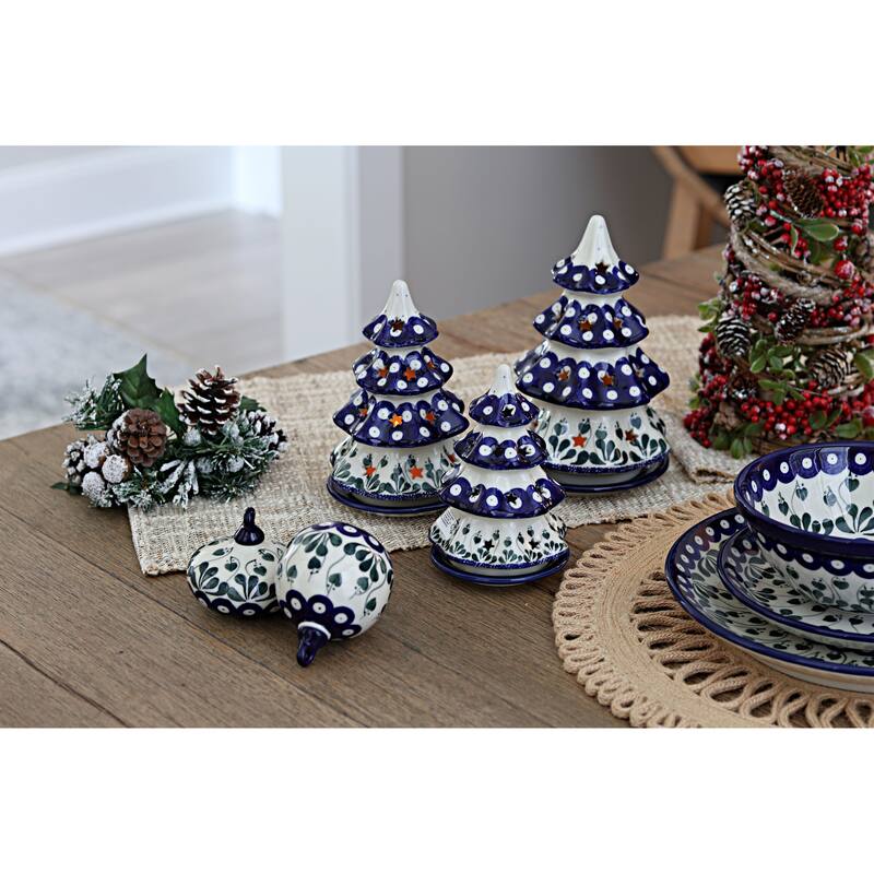 Blue Rose Polish Pottery 602 Ceramika Artystyczna Large Christmas Tree Luminary